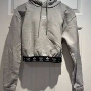 adidas trefoil cropped hoodie size small neutral athleisure cotton blend fall